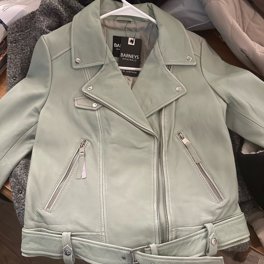 Women's Mint Green Leather Moto Jacket